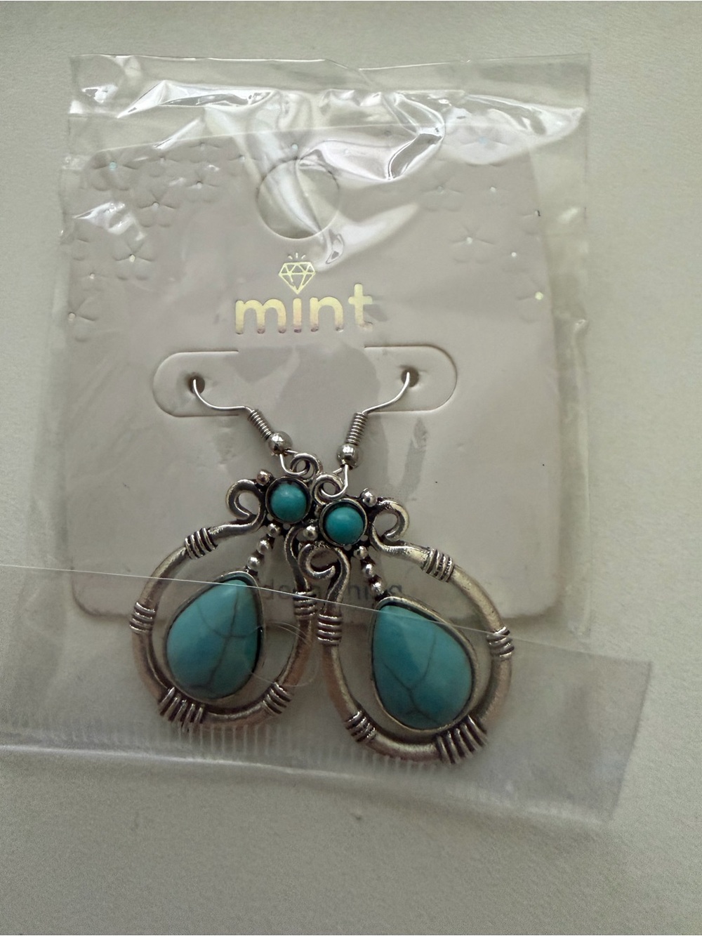 Mint Silver-Tone Teardrop Turquoise Drop Earrings